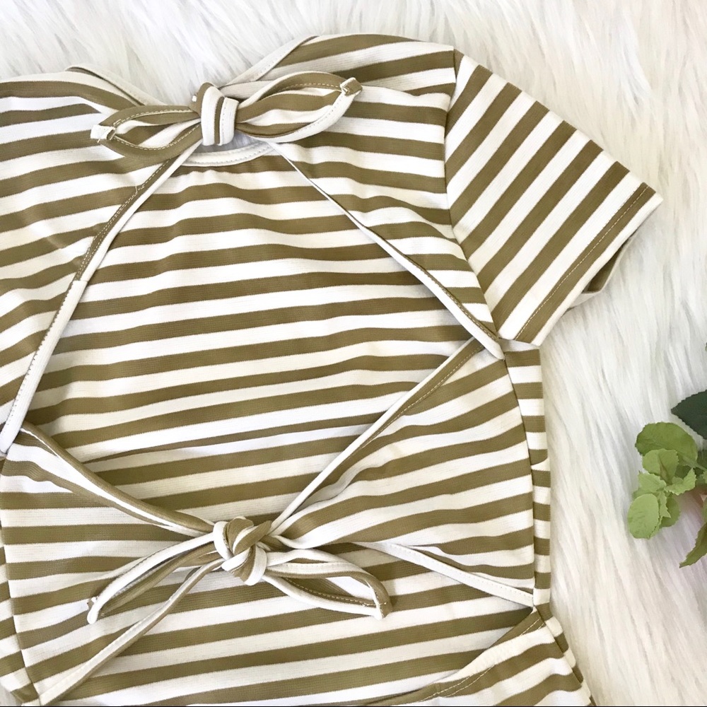 Striped Open Back Shirt Dress, Bow Back - Picture 5 of 8